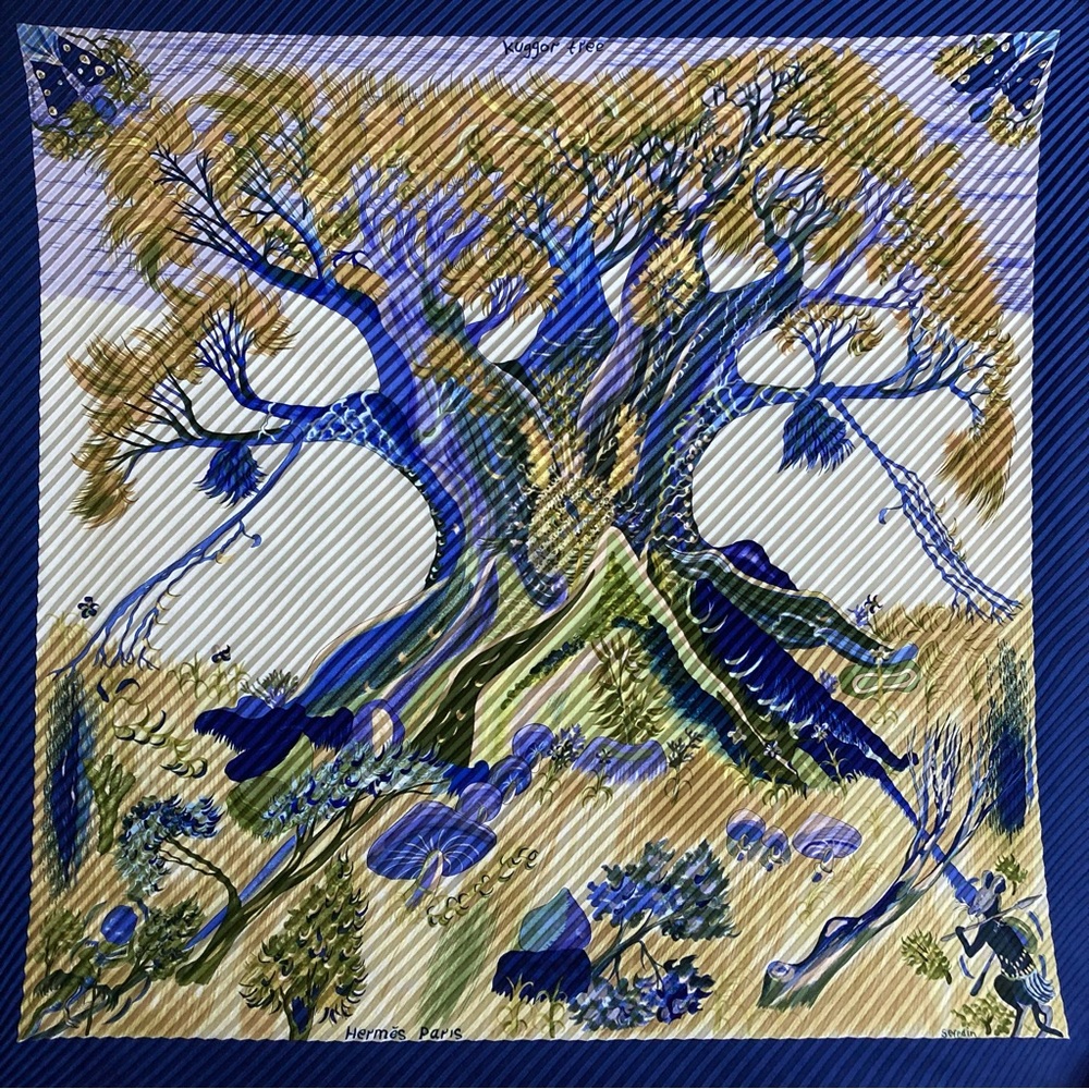 Hermes Kuggor Tree Pleated Plisse Silk Scarf - Picture 1 of 16